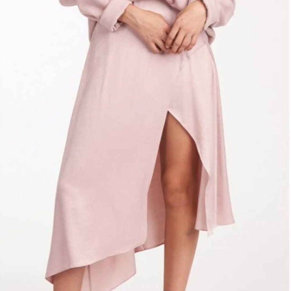 Shabby Chic Blush Satin Faux Wrap Midi Skirt
